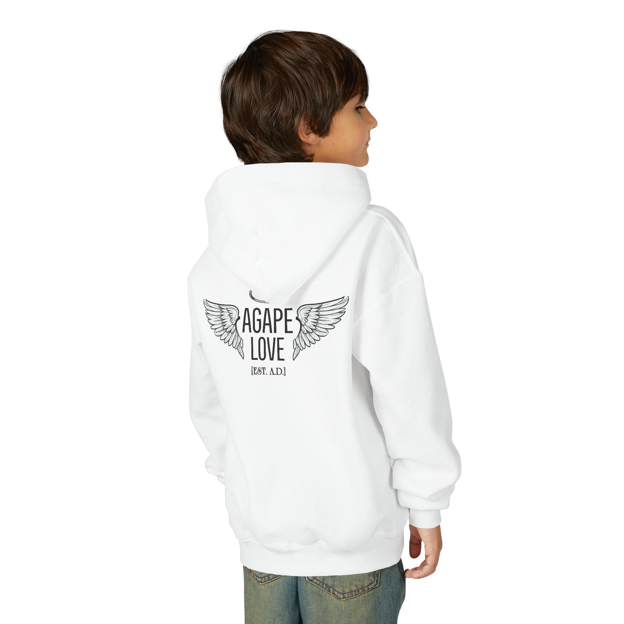 Youth Hoodie - "Agape Love" Angel Wings Pullover